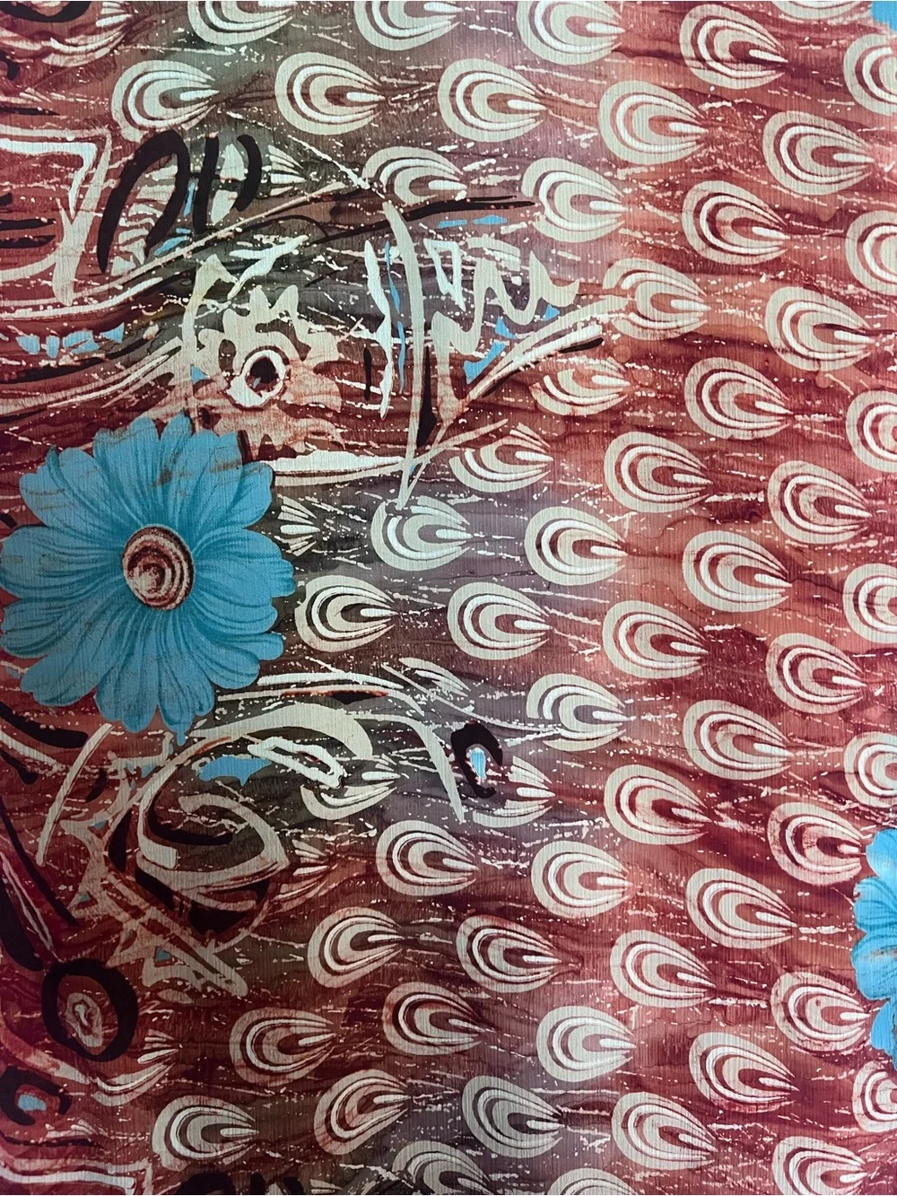 Vintage Pure Silk Italian Wrap Scarf - Red & Teal Floral